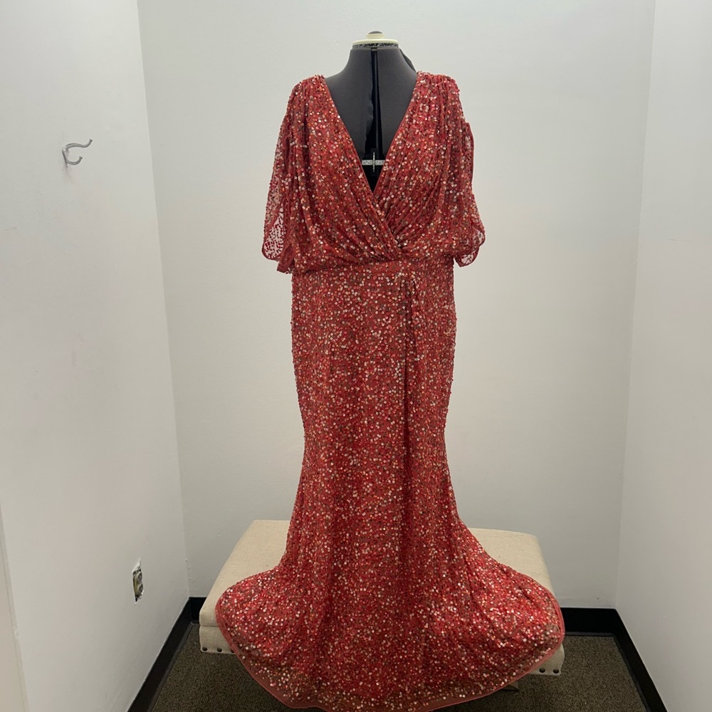 Mac Duggal Sparkling Coral Maxi Dress